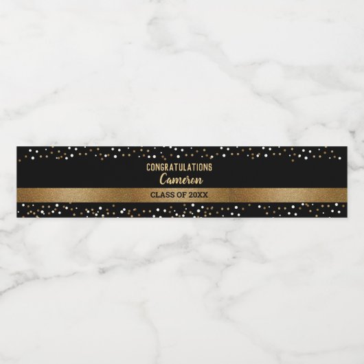 Goud zwart Afstuderen, aangepast jaar Waterfles Etiket (Enkel label)