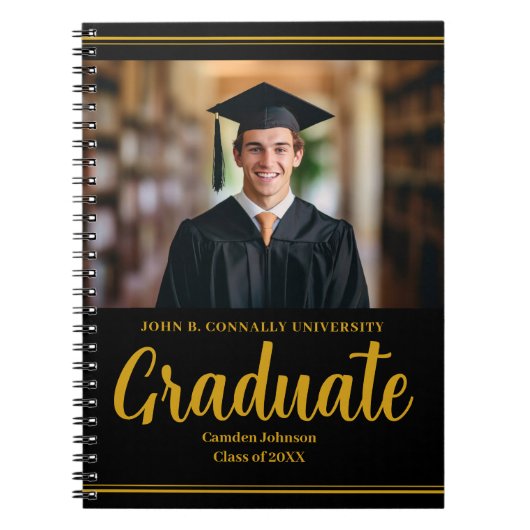 Goud Zwart Afstuderen Formele Afstuderen Keepsake Notitieboek (Voorkant)