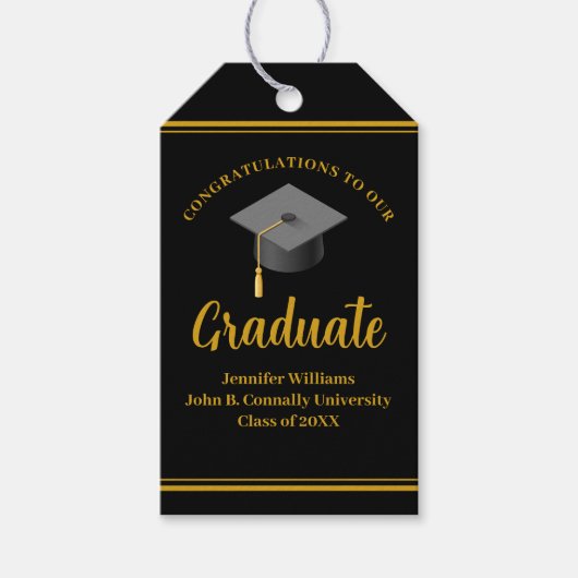 Goud Zwart Afstuderen Gefeliciteerd Afstuderen Cadeaulabel (Voorkant)
