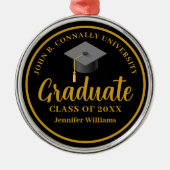 Goud Zwart Afstuderen Gepersonaliseerd 2025 Kerst Metalen Ornament (Voorkant)