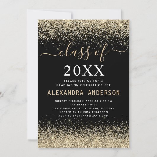 Goud Zwart Afstuderen Party Class van 2024 Kaart (Voorkant)