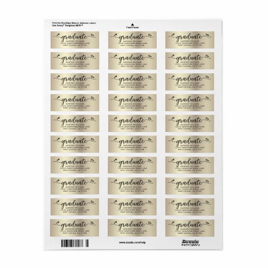 Goud Zwart Afstuderen Script Hearts Modern Adres Etiket (Full Sheet)
