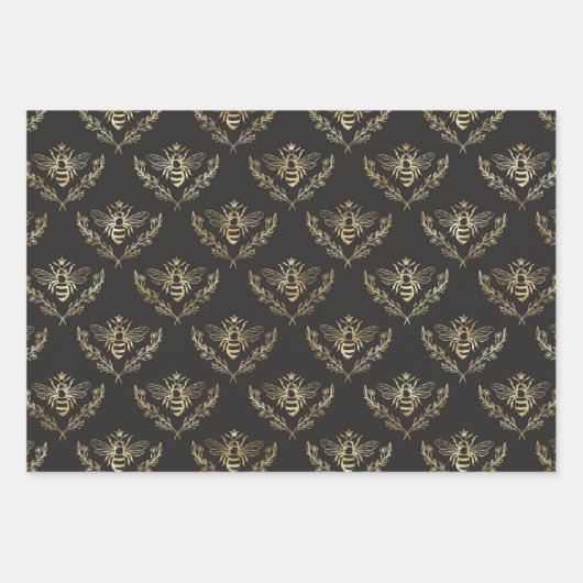 Goud Zwart Apiary Queen Bee Inpakpapier Vel (Voorkant)