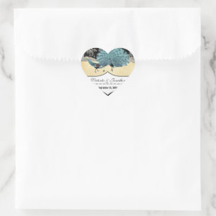 Goud Zwart Aqua Blauw Vintage Bos Pauw Hart Sticker