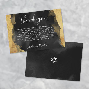 Goud Zwart Aquarel Vleermuis Bar Mitzvah Bedankkaart
