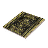 Goud & Zwart Art Deco  Bloemen Swirl Tegeltje (Zijkant)