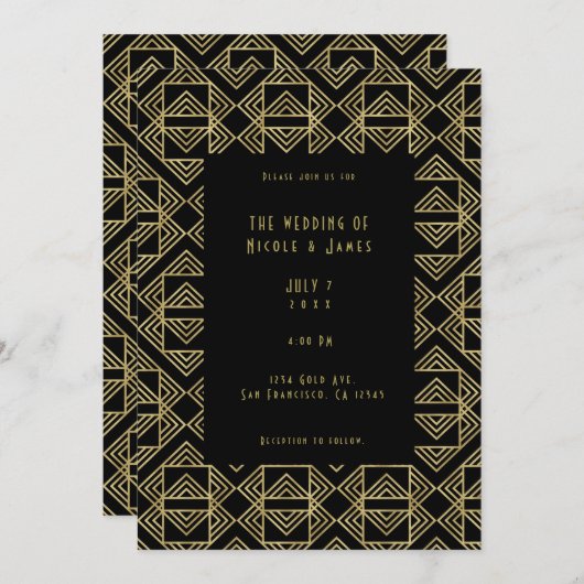 Goud & Zwart Art Deco Bold Retro Glam Huwelijk Kaart (Voorkant / Achterkant)
