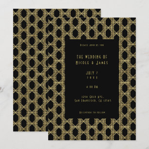 Goud Zwart Art Deco Diamant Chic Retro Trouw  Kaart