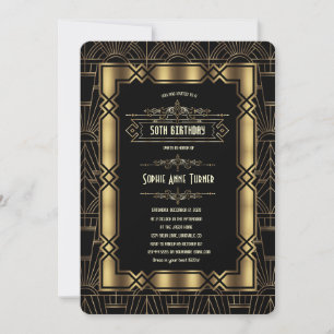 Goud Zwart Art Deco Gatsby 1920's Verjaardagsfeest Kaart