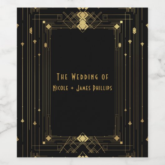 Goud & Zwart Art Deco Gatsby Elegante Wijnlabels Wijn Etiket (Enkel label)