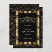 Goud Zwart Art Deco Gatsby Jaren 20 Opslagbericht Save The Date (Voorkant / Achterkant)