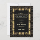 Goud Zwart Art Deco Gatsby Jaren 20 Opslagbericht Save The Date (Voorkant)