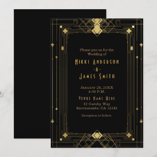 Goud & Zwart Art Deco Gatsby Roaring 20's Elegant Kaart
