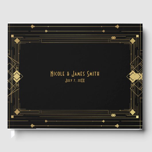 Goud & Zwart Art Deco Gatsby Roaring 20's Wedding Gastenboek (Voorkant)