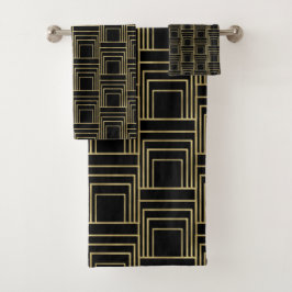 Goud Zwart Art Deco Geometrisch Slank Retro Glam Bad Handdoek