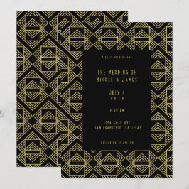 Goud & Zwart Art Deco Kordate Retro Glam Huwelijk Kaart
