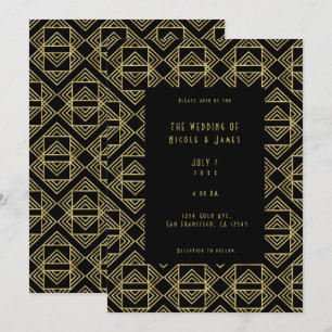 Goud & Zwart Art Deco Kordate Retro Glam Huwelijk Kaart