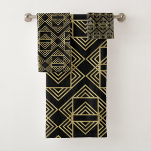 Goud & Zwart Art Deco Krachtig Retro Glamour Patro Bad Handdoek