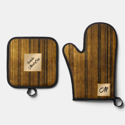 Goud Zwart  Art Deco Modern Collectie Ovenwant & Pannenlap Set (Voorkant)