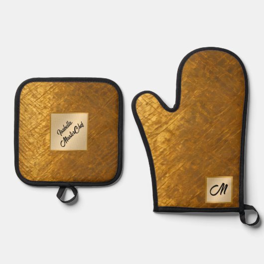 Goud Zwart  Art Deco Populair Collectie Ovenwant & Pannenlap Set (Voorkant)