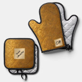 Goud Zwart  Art Deco Populair Collectie Ovenwant & Pannenlap Set (Voorkant / Achterkant)