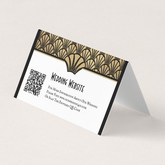 Goud Zwart Art Deco QR Code Website Trouwen Visitekaartje (Voorkant)