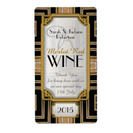 Goud + Zwart Art Deco wijnflesetiketten Etiket
