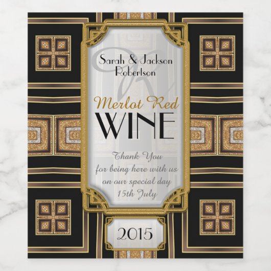 Goud + Zwart Art Deco  wijnflesetiketten Wijn Etiket (Enkel label)