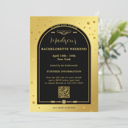 Goud Zwart Bachelorette Weekend Route Kaart (Staand voorkant)