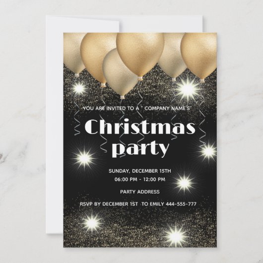 Goud/zwart ballon zakelijke kerstfeest kaart (Voorkant)