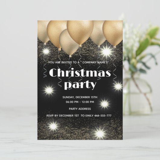 Goud/zwart ballon zakelijke kerstfeest kaart (Staand voorkant)