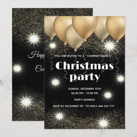 Goud/zwart ballon zakelijke kerstfeest kaart (Voorkant / Achterkant)