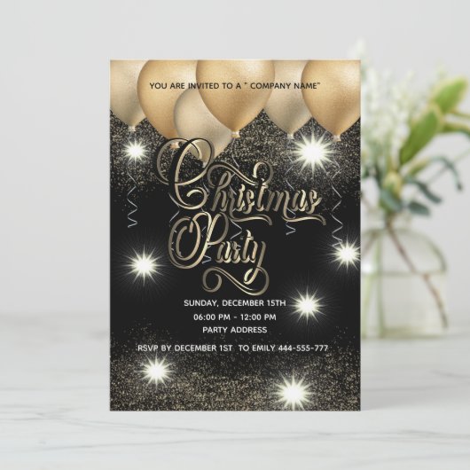 Goud/zwart ballon zakelijke kerstfeest kaart (Staand voorkant)