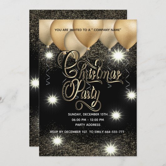 Goud/zwart ballon zakelijke kerstfeest kaart (Voorkant / Achterkant)