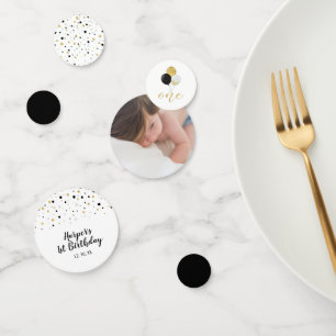 Goud & Zwart   Ballonnen 1e Verjaardagsfeestje Confetti