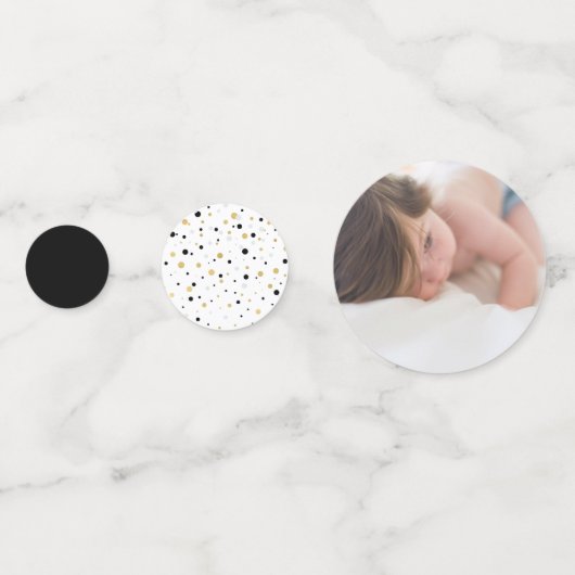 Goud & Zwart | Ballonnen 1e verjaardagsfeestje Confetti (Voorkanten)