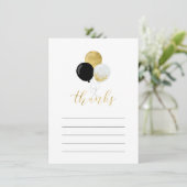 Goud & Zwart Ballonpartij Dank u Nota Kaart (Staand voorkant)