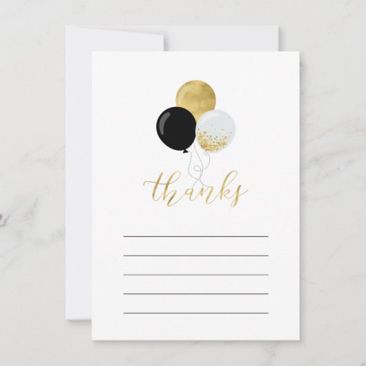 Goud & Zwart Ballonpartij Dank u Nota Kaart (Voorkant)