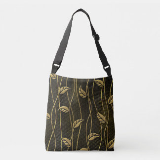 Goud & zwart: bladeren 3D textuur. Crossbody Tas