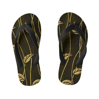 Goud & zwart: bladeren 3D textuur. Kinder Teenslippers