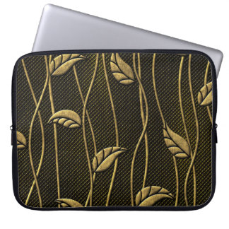 Goud & zwart: bladeren 3D textuur. Laptop Sleeve