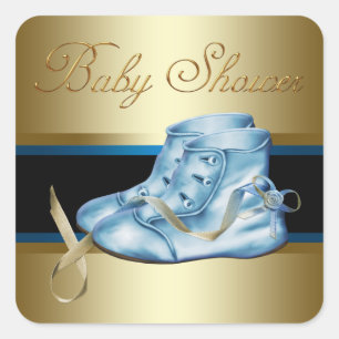 Goud Zwart Blauw Baby Booties Jongen Douche Sticke Vierkante Sticker