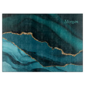 Goud Zwart & Blauwgroen Agaat, Personaliseer Naam Snijplank (Voorkant)