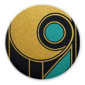 Goud Zwart Blauwgroen Art Deco Abstract Artistic H Keramische Knop (Voorkant)