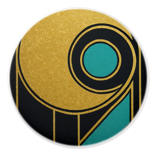 Goud Zwart Blauwgroen Art Deco Abstract Artistic H Keramische Knop (Voorkant)