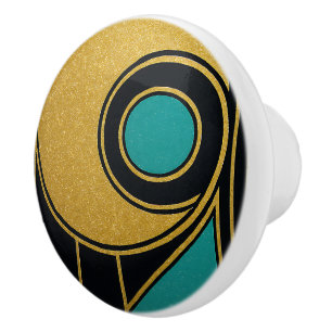 Goud Zwart Blauwgroen Art Deco Abstract Artistic H Keramische Knop