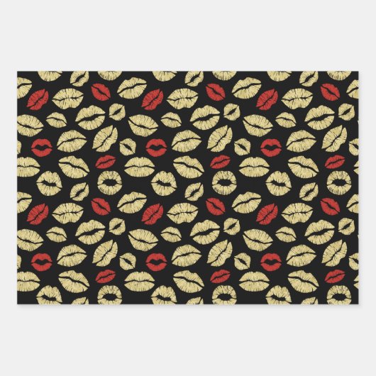 Goud Zwart Bloem Lippen Bruiloft Feest Inpakpapier Vel (Voorkant 2)