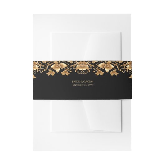 Goud Zwart  Bloem Uitnodigingen Wikkel (Voorkant Voorbeeld)
