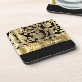 Goud & zwart bloemdamast onderzetter (Linkerzijde)