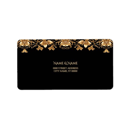 Goud Zwart Bloemen Adres Label (Voorkant)